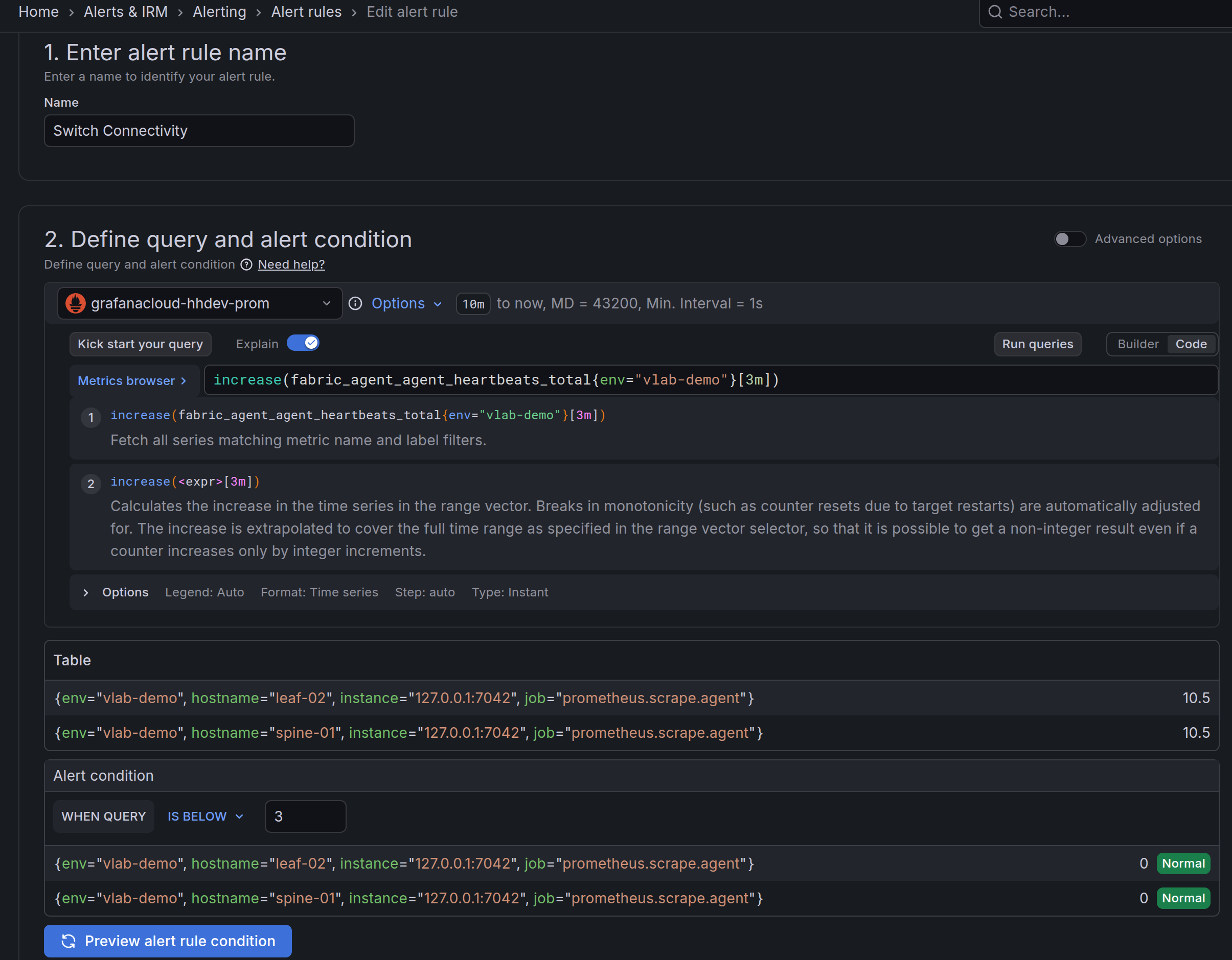 Screenshot of grafana alerting page